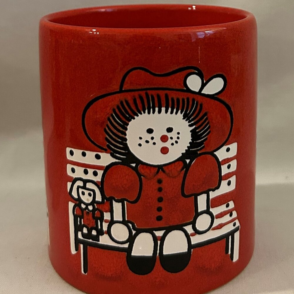 VTG Waechtersbach Pottery Cannister Tumbler Girl & Doll on Bench W. Germany